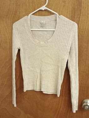 a new day Ribbed Scoop Neck Long Sleeve Top - Cream